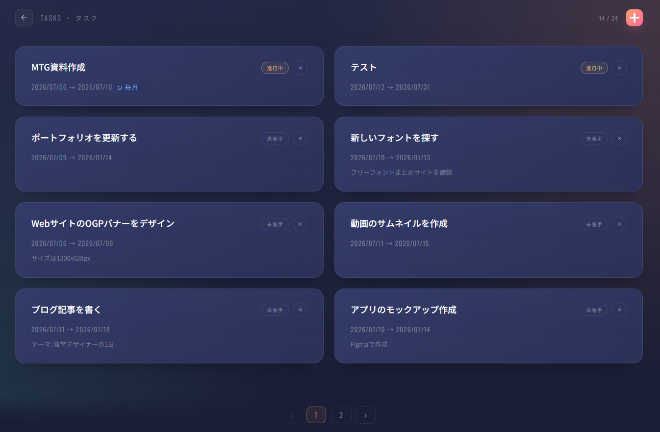 タスク一覧でステータスを確認している画面